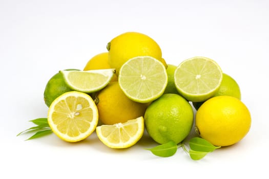 fresh lime and lemon fruits on white background