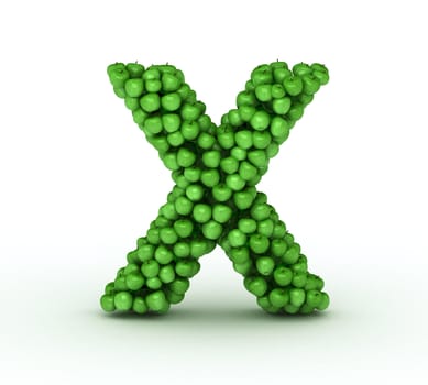 Letter x, from scattered green fresh apples