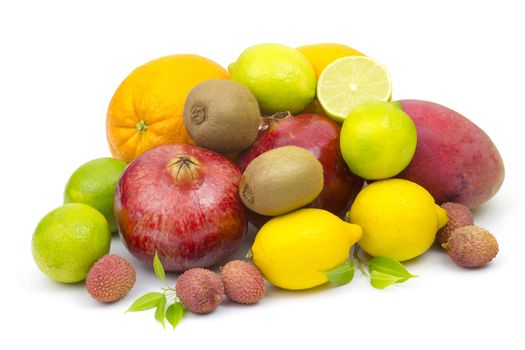 fresh fruits on white background