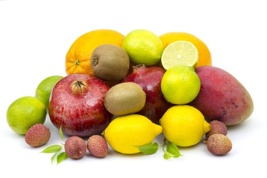 fresh fruits on white background