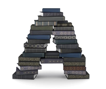 Letter A, stacked from many  books in pile