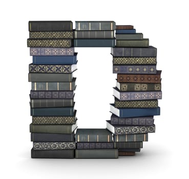 Letter D, stacked from many  books in pile