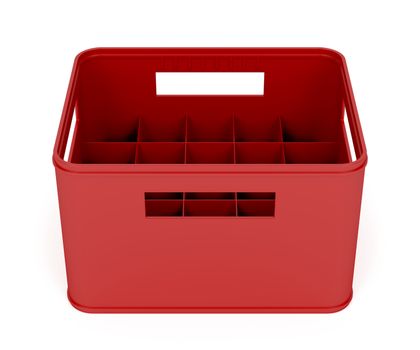 Red plastic crate on white background