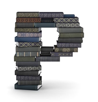 Letter P, stacked from many  books in pile
