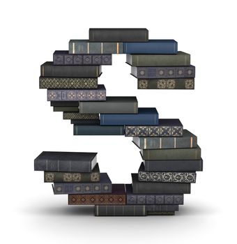 Letter S, stacked from many  books in pile