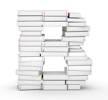 Letter B, stacked from many blank title books in column