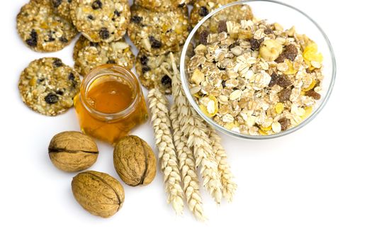 cereal cookies, muesli, honey and nuts