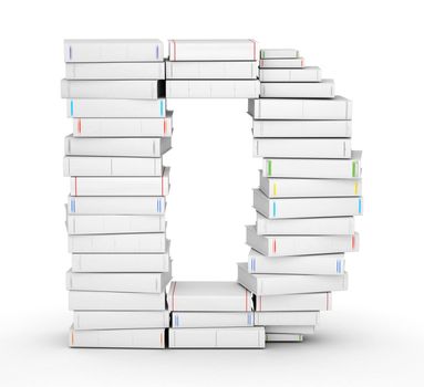 Letter D, stacked from many blank title books in column