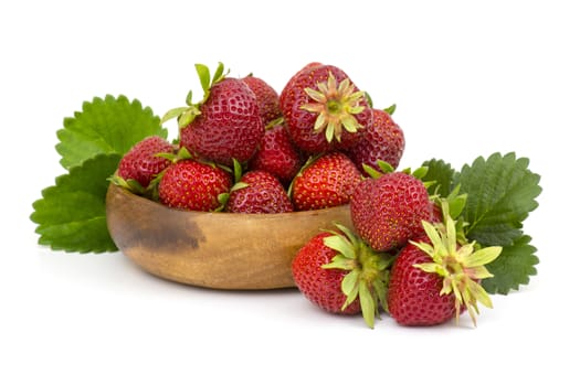 fresh strawberries in a bowl on white background