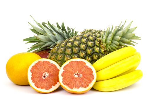 fresh fruits on white background