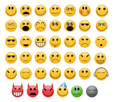 Set of 41 emoticons smiles faces with different moods