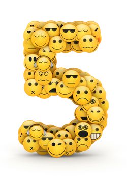 Number 5 compiled from Emoticons smiles with different emotions