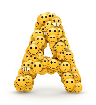 Letter A  compiled from Emoticons smiles with different emotions