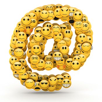  At e-mail symbol compiled from Emoticons smiles with different emotions