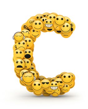 Letter C compiled from Emoticons smiles with different emotions