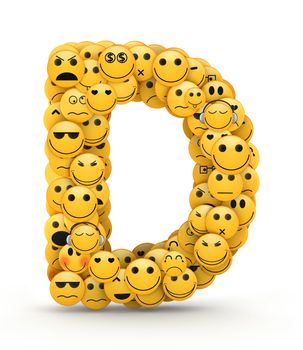 Letter D compiled from Emoticons smiles with different emotions