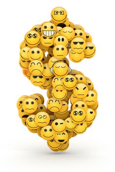 Dollar sign  compiled from Emoticons smiles with different emotions