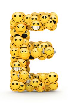 Letter E compiled from Emoticons smiles with different emotions