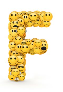 Letter F compiled from Emoticons smiles with different emotions