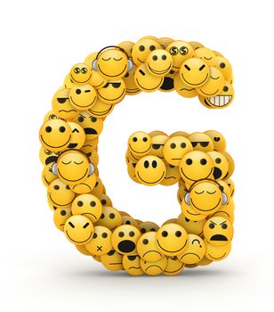 Letter G compiled from Emoticons smiles with different emotions