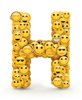 Letter H compiled from Emoticons smiles with different emotions