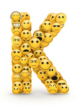 Letter K compiled from Emoticons smiles with different emotions