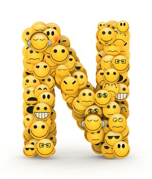 Letter N compiled from Emoticons smiles with different emotions