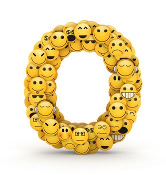 Letter O compiled from Emoticons smiles with different emotions