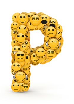 Letter P compiled from Emoticons smiles with different emotions