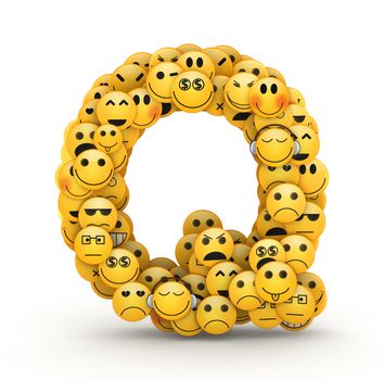 Letter Q compiled from Emoticons smiles with different emotions