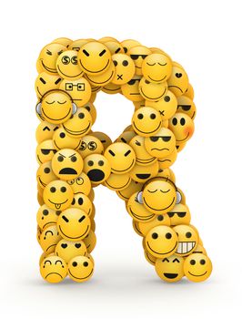 Letter R compiled from Emoticons smiles with different emotions