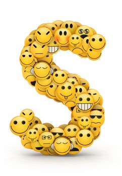 Letter S compiled from Emoticons smiles with different emotions