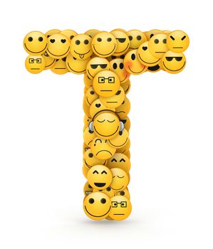 Letter T compiled from Emoticons smiles with different emotions