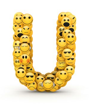 Letter U compiled from Emoticons smiles with different emotions