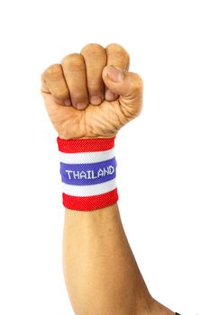 Forearm and wristband with flag pattern on white background (isolated)