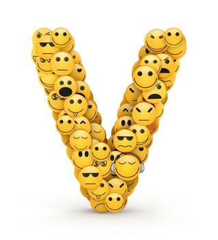 Letter V compiled from Emoticons smiles with different emotions