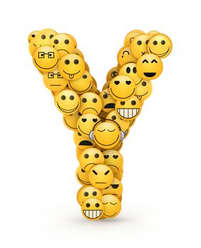 Letter Y compiled from Emoticons smiles with different emotions