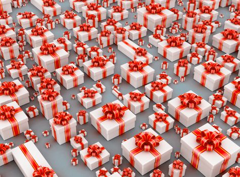 Hundreds gift boxes on gray background