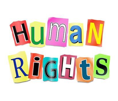 Illustration depicting a set of cut out printed letters arranged to form the words Human Rights.