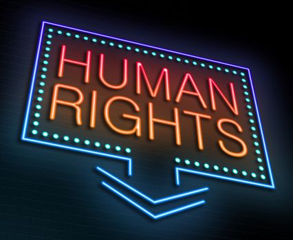 Illustration depicting an illuminated neon sign with a Human Rights concept.