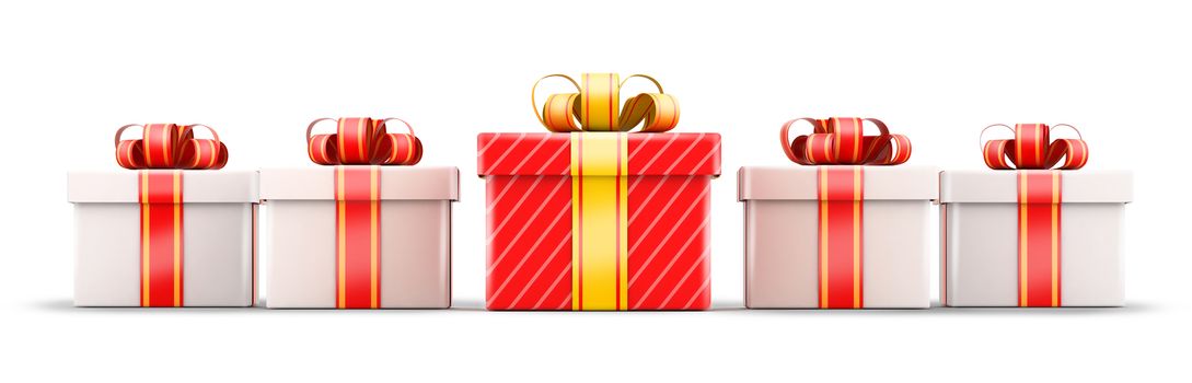 Five gifts - white and red with ribbons selection concept
