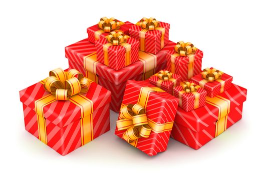 Nice pile of red gift box with yellow ribbons