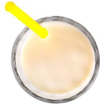 Yummy banana milkshake on a white background