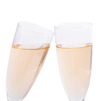 Glass of champagne on a white background