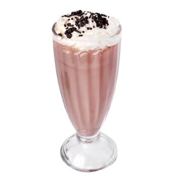 Delicious chocolate milkshake on a white background