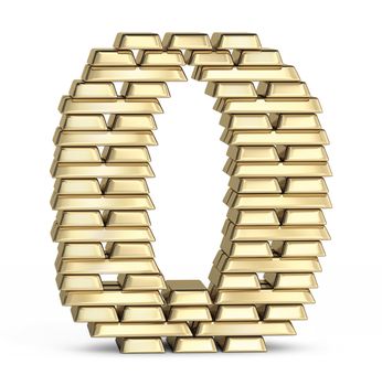 Number 0  from stacked gold bars on white background