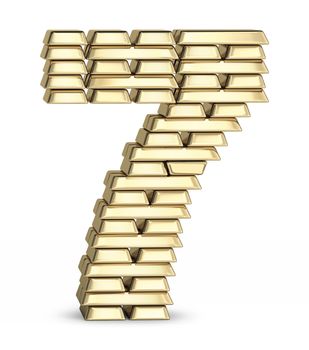 Number 7  from stacked gold bars on white background