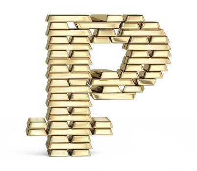 Peercoin symbol from stacked gold bars on white background