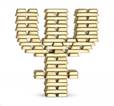 Primecoin symbol from stacked gold bars on white background