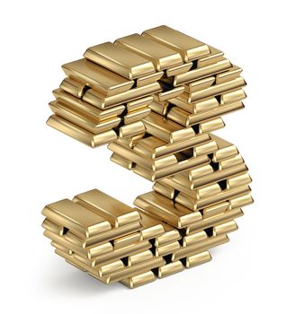 Number 3  from stacked gold bars  3d in isometric on white background